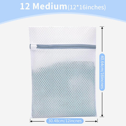 Laundry Bags Mesh Wash Bags for Delicates with Strong Zipper,Upgraded Honeycomb and Fine Mesh Design Delicate Laundry Bag for Clothes, Bras and Socks&Travel Organization (12X16IN, 12PCS)