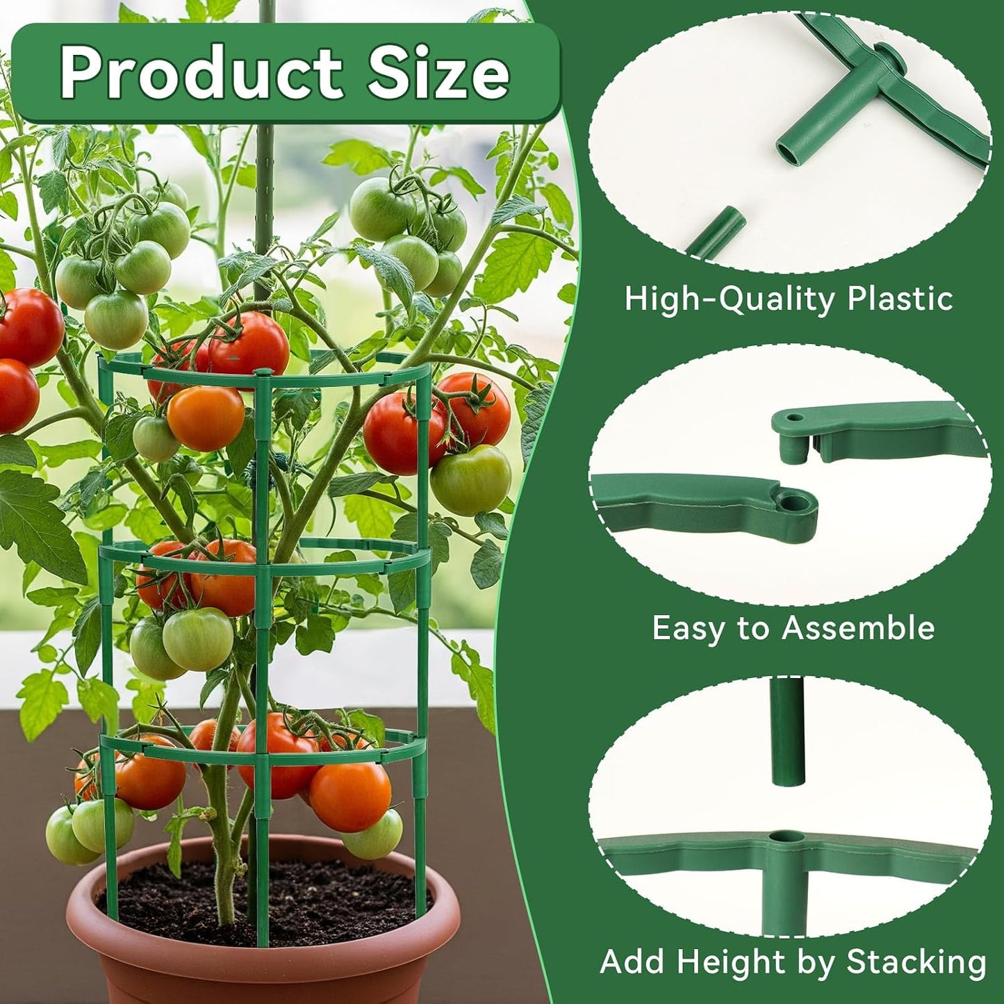 12 Pack Plant Support Stakes, 6.3 x 5.9 Inch Plastic Plant Cage Holders | Half Round Plants Support, Garden Flower Stakes, for Indoor Outdoor Climbing Plants Vegetable Flower Pot