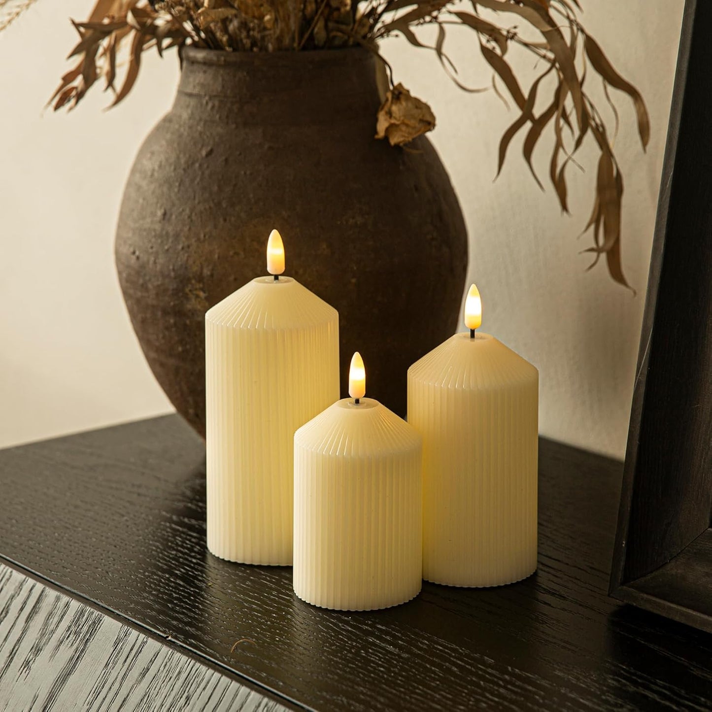 LUSHARBOR Flameless Candles with Remote, 3 Pack Battery Operated Candles Flickering Real Wax LED Fake Pillar Candles with Timer for Wedding Home Party, White