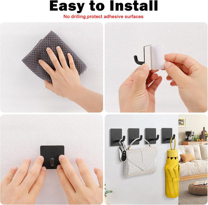 Livabber Adhesive Towel Hooks, 304 Stainless Steel Self Sticky Wall Hooks Waterproof Shower Hooks for Robe/Clothes, No Drilling Towel Hangers for Bathroom Kitchen Bedroom (Brushed Nickel, 6 Packs)