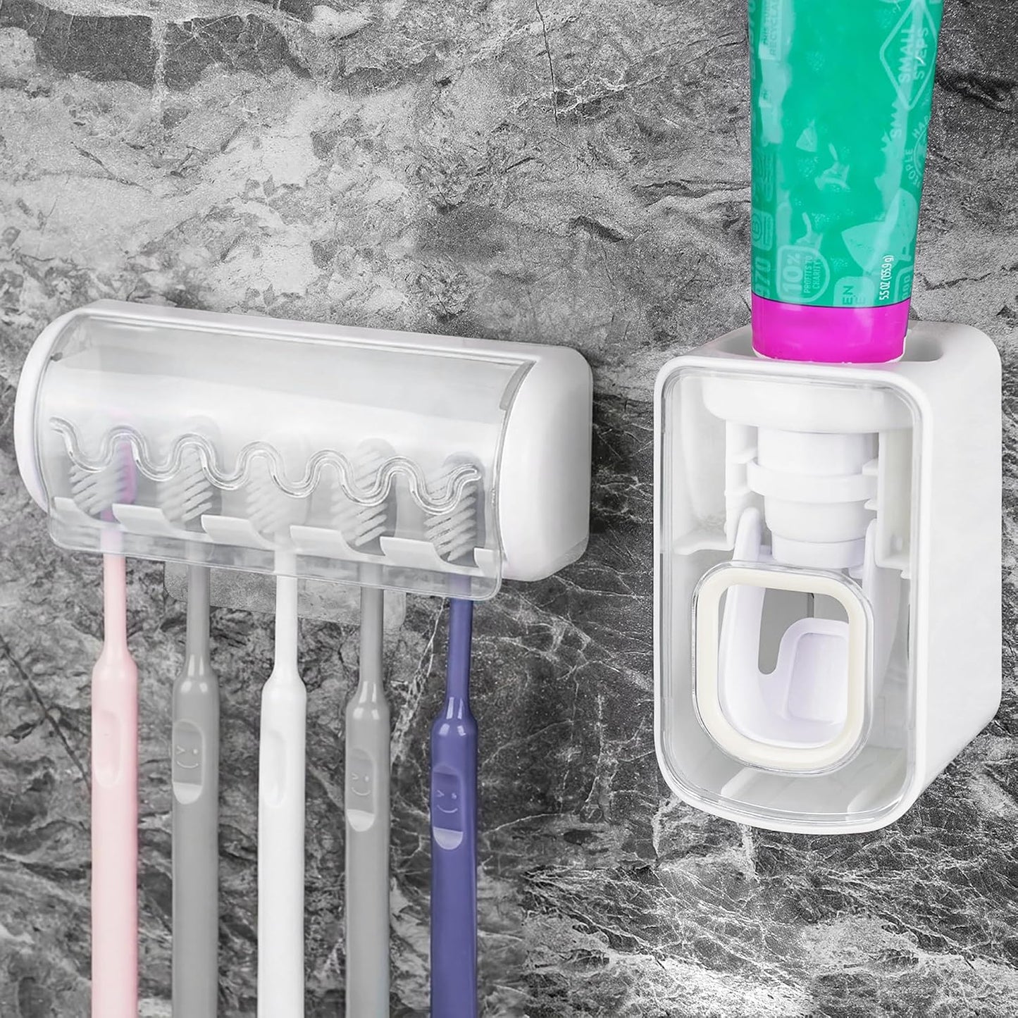 1 PCS Self Adhesive Toothbrush Holder with Cover for Bathroom, 5-Slot Wall Mounted Toothbrush Organizer Rack for Shower, Dorm, Cabinet