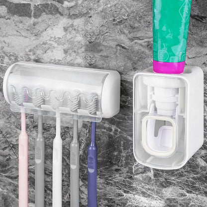 1 PCS Self Adhesive Toothbrush Holder with Cover for Bathroom, 5-Slot Wall Mounted Toothbrush Organizer Rack for Shower, Dorm, Cabinet