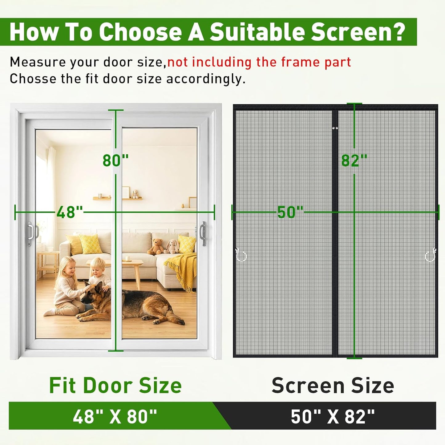 HOFUDON Upgraded Magnetic Screen Door Mesh, Full Strip Magnets, Heavy Duty Fiberglass Mesh, Door Screen Magnetic Closure for Single Door Size 32 x 80 Inch, Screen Door Size 35 x 82 Inch Black
