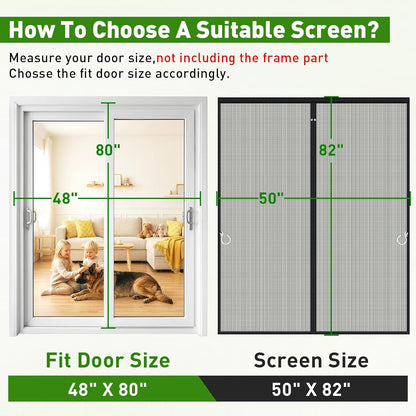 HOFUDON Upgraded Magnetic Screen Door Mesh, Full Strip Magnets, Heavy Duty Fiberglass Mesh, Door Screen Magnetic Closure for Single Door Size 32 x 80 Inch, Screen Door Size 35 x 82 Inch Black