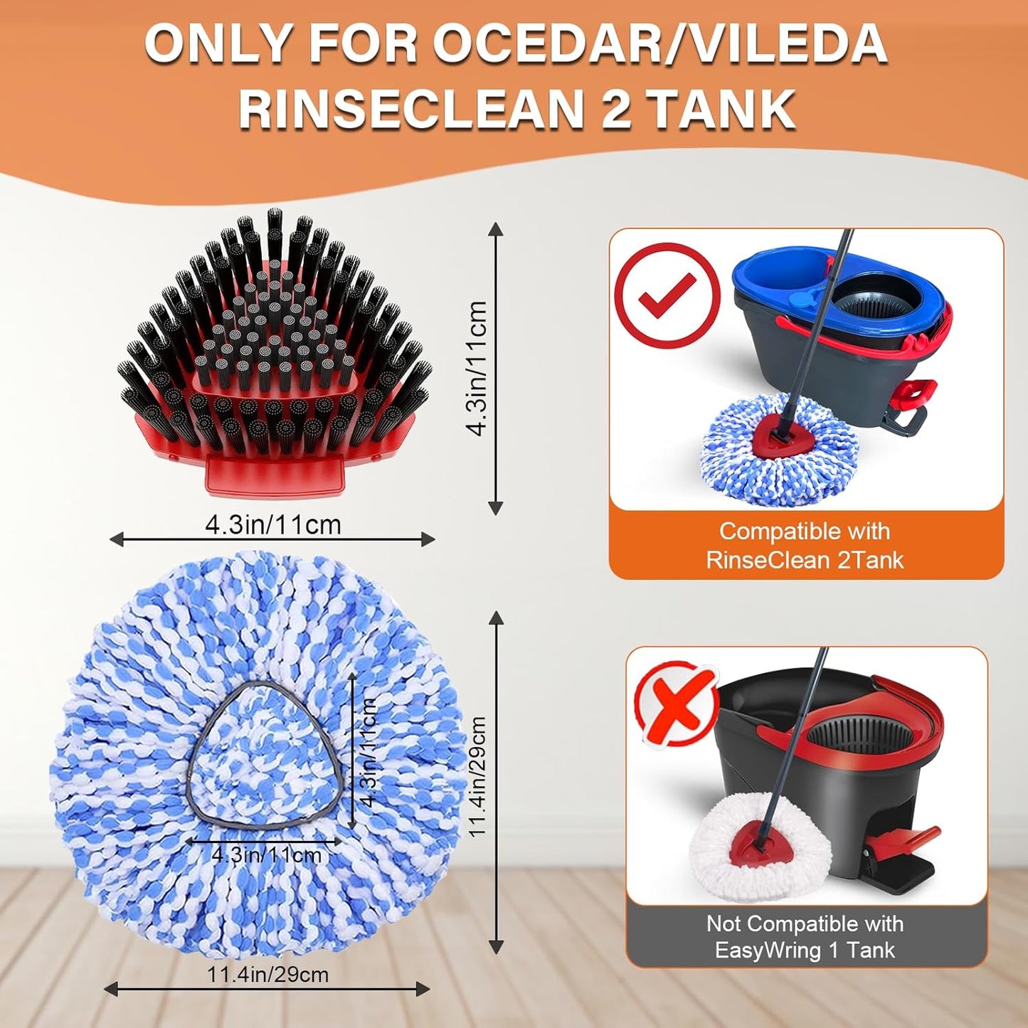 Fatmass 5 Pack Spin Mop Replacement for O Cedar RinseClean 2-Tank System,Include 4 Mop Replace Heads + 1 Upgrade Scrubber Brush, 100% Microfiber Mop Refills Deep Cleaning Machine Washable