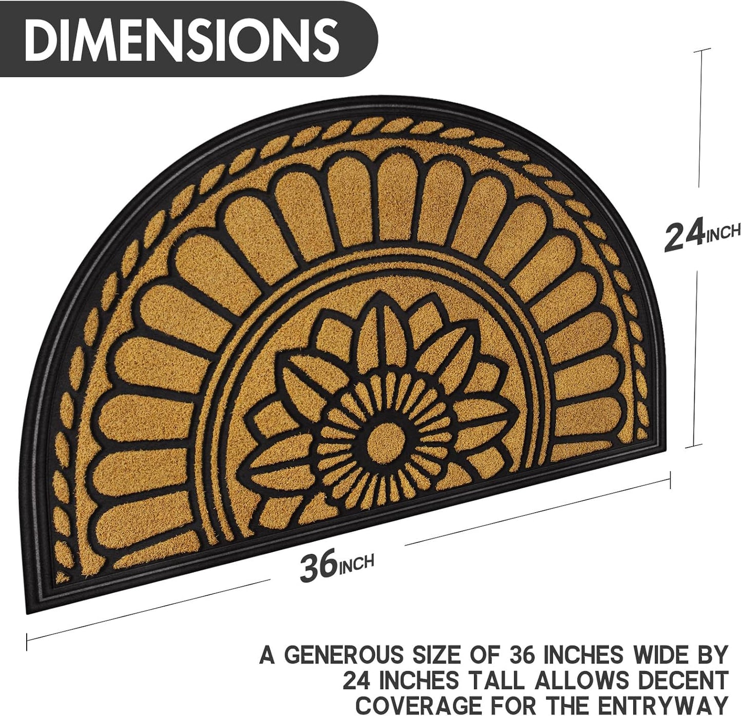 Mibao Front Door Mat Indoor Outdoor Entrance, Semicircular Entrance Mat, Half Round Waterproo Non-Slip Durable Rubber Door Mats, Low Profile Heavy Duty Doormat for Garage, Patio, 30" x 18", Yellow