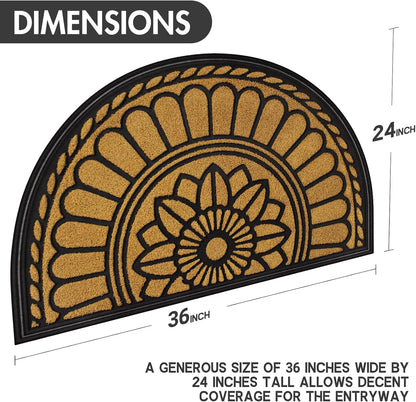 Mibao Front Door Mat Indoor Outdoor Entrance, Semicircular Entrance Mat, Half Round Waterproo Non-Slip Durable Rubber Door Mats, Low Profile Heavy Duty Doormat for Garage, Patio, 30" x 18", Yellow