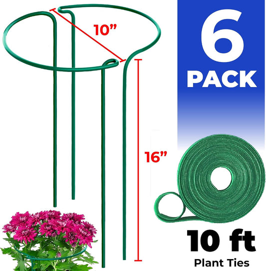 K-Brands 12 Pack Plant Support Stakes – Heavy-Duty Half Round Peony Support Ring and Cage for Indoor and Outdoor Plants – Peony, Tomato, Hydrangea, Rose 10" Wide x 16" High