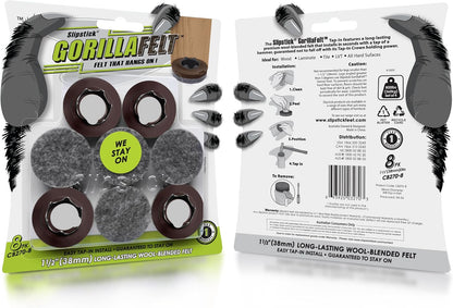 GorillaFelt Chair Leg Floor Protectors/Felt Chair Glides (Set of 16) Tap-On Felt Furniture Pads Guaranteed to Stay On, 1 Inch Round Chair Sliders