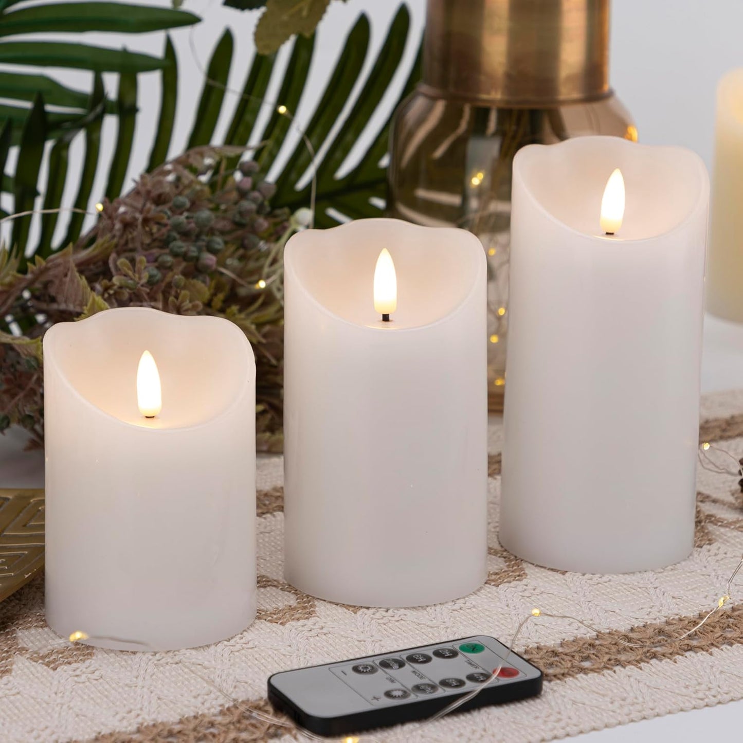 LUSHARBOR Flameless Candles with Remote, 3 Pack Battery Operated Candles Flickering Real Wax LED Fake Pillar Candles with Timer for Wedding Home Party, White