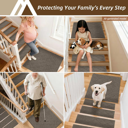 COSY HOMEER Edging Stair Treads Non-Slip Carpet Mat 28inX9in Indoor Stair Runners for Wooden Steps, Edging Stair Rugs for Kids and Dogs, 100% Polyester TPE Backing(4pc, Beige)