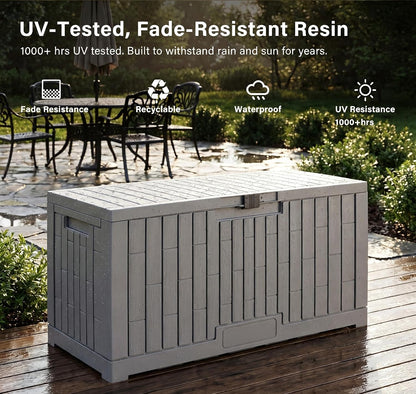 LAUSAINT HOME 320 Gallon Resin Deck Box, Package Delivery Box with Lockable Lid, Waterproof Outdoor Storage Box For Garden Tools, Patio Cushions(320 Gallon,Black)