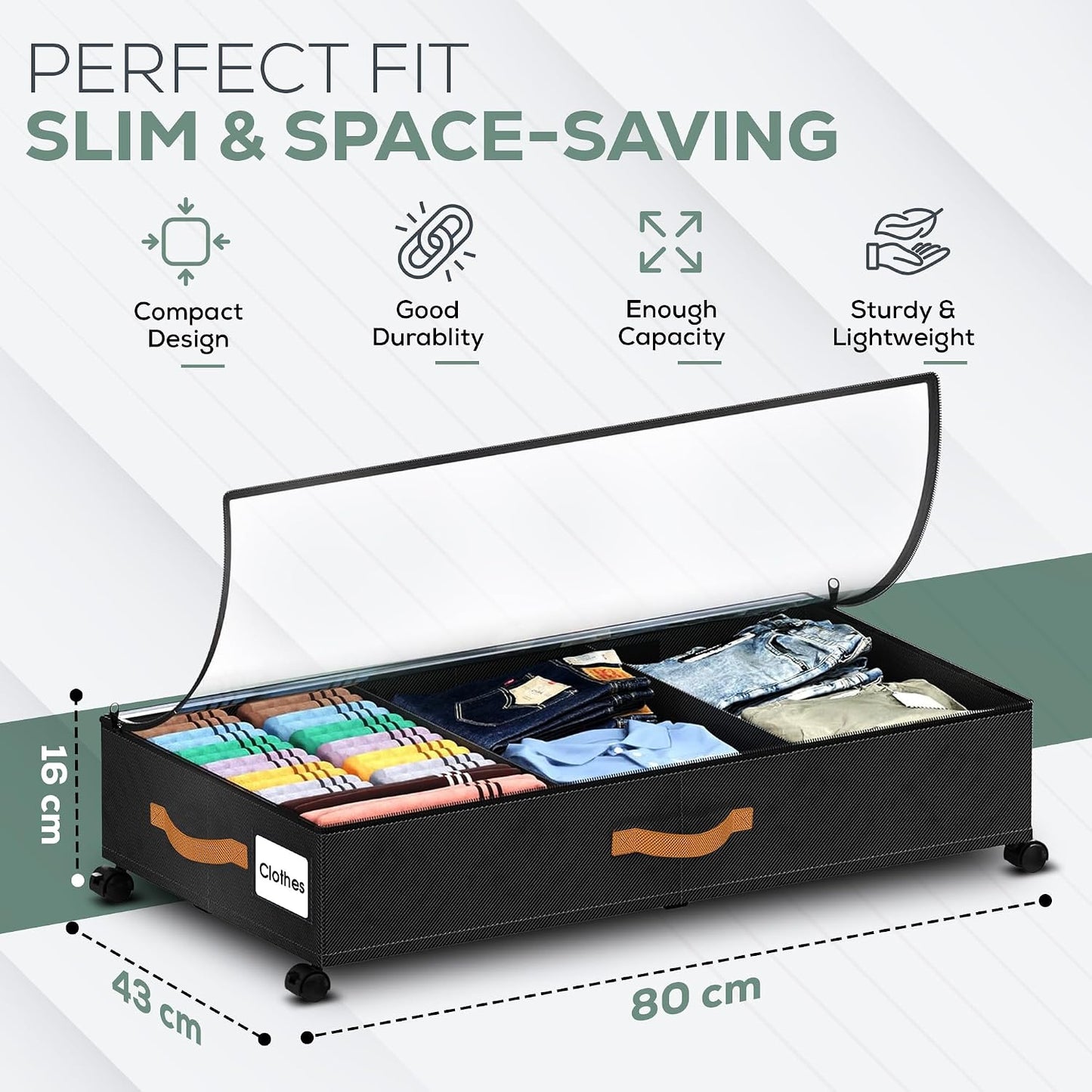 Under Bed Storage with Wheels, 2 Pack (36L Each)| Low Profile Storage Organizer with Clear Window, Double Zipper & 360° Locking Wheels – Rolling Metal Drawer for Clothes, Shoes, & More (Gray)