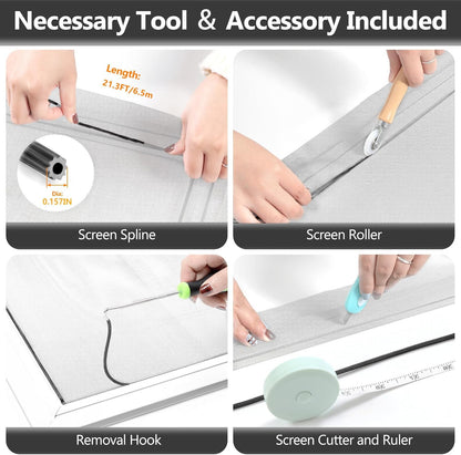 Secopad Window Screen Repair Kit, 39" x 78" Screen Door Mesh Replacement Kit, Durable Fiberglass Roll with Tools for Windows Doors Patio and Porch Replacement, Black