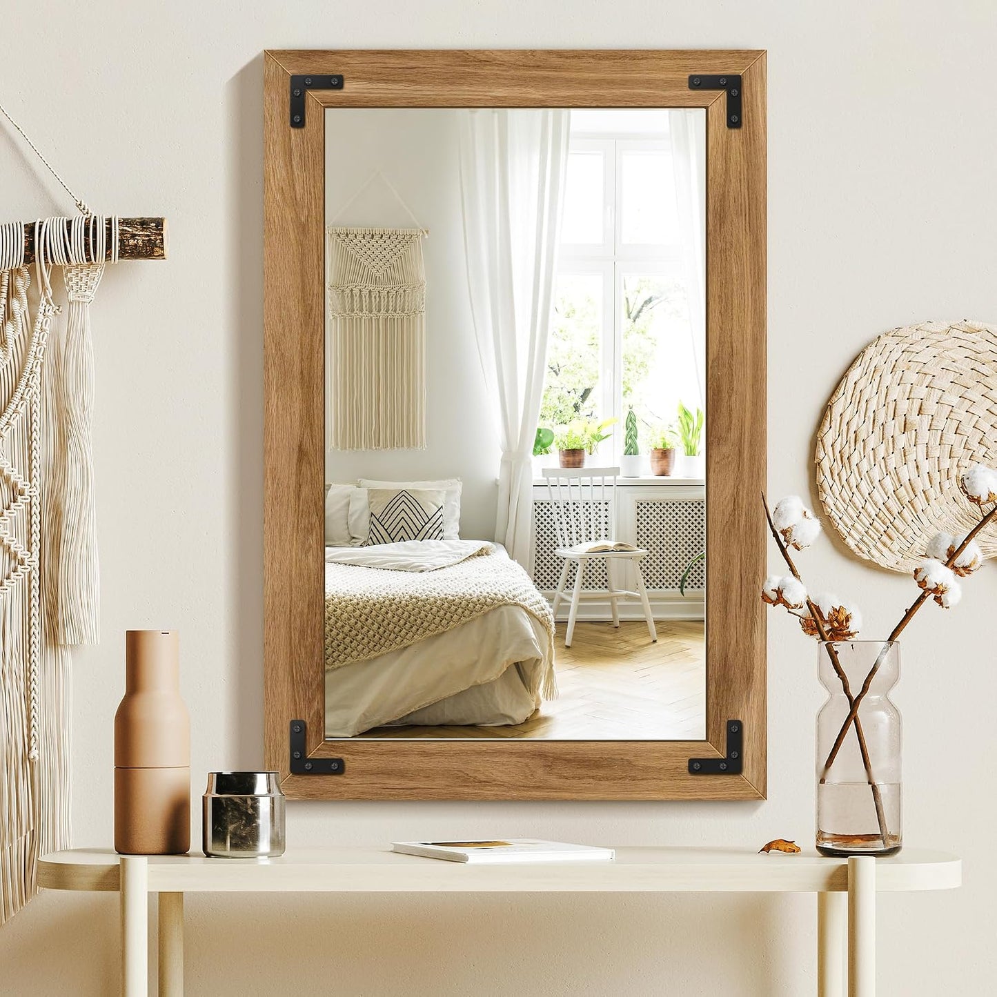 TRAHOME Full Length Mirror with Wooden Frame, 56"X22" Solid Wood Standing Floor Mirror for Farmhouse, Bathroom, Bedroom Decor, Hanging or Leaning Wall-Mounted
