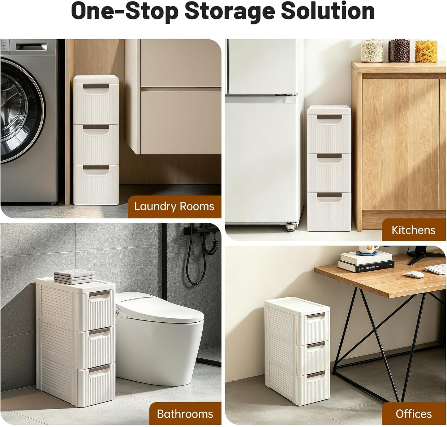 3 Drawers Slim Storage Cart, Narrow Plastic Rolling Organizer Small Cabinet Container with Wheels for Small Spaces, Kitchen, Laundry, Office, Bedroom (3 Drawers)