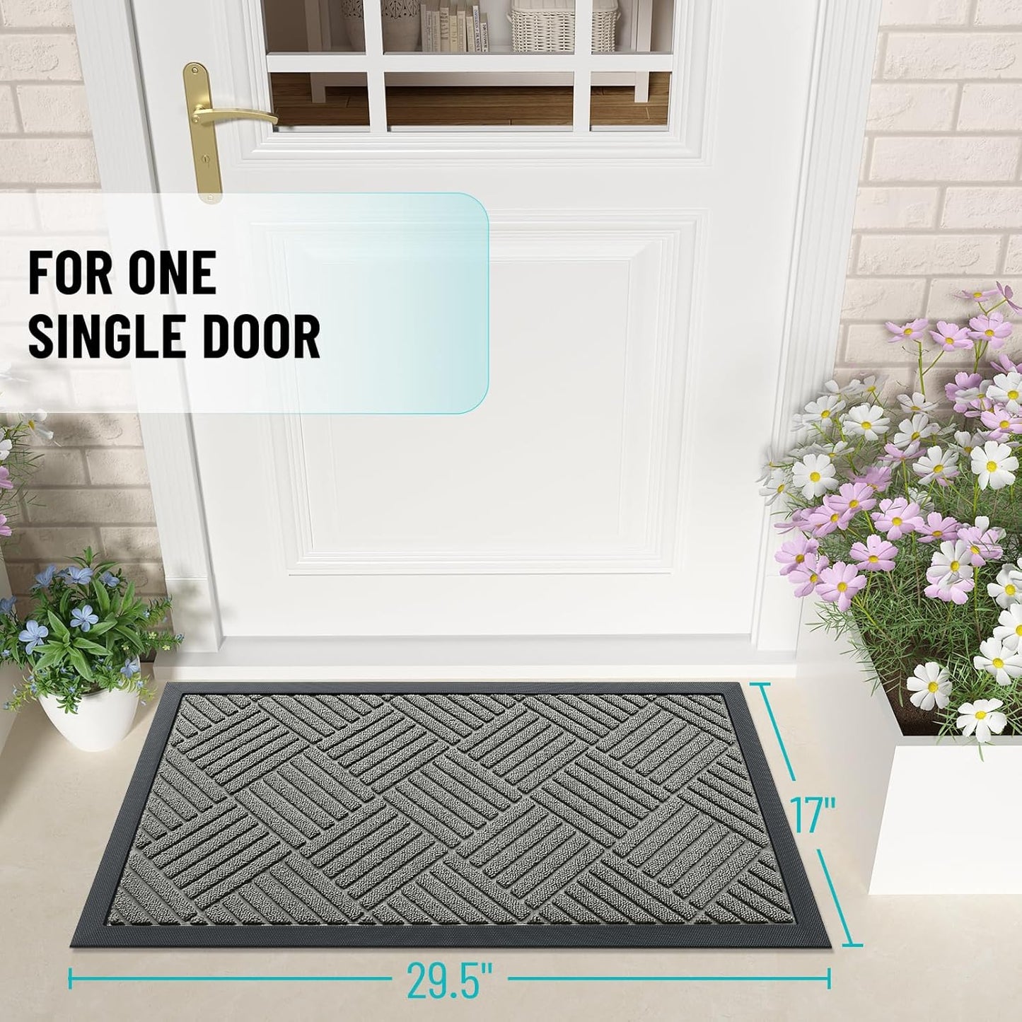 OLANLY Front Door Mat Outside Entrance 29.5x17, Absorbent, Heavy Duty Sturdy Natural Rubber Doormat Indoor Outdoor, Stain and Fade Resistant, Non-Slip Low Profile Floor Mat for Entryway, Grey Diamond