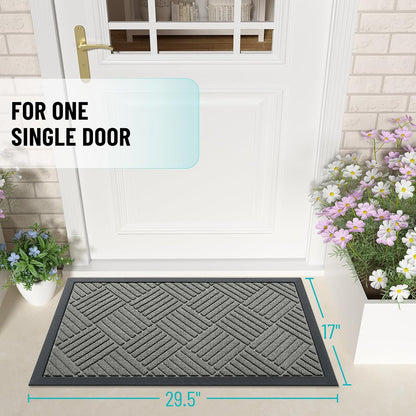 OLANLY Front Door Mat Outside Entrance 29.5x17, Absorbent, Heavy Duty Sturdy Natural Rubber Doormat Indoor Outdoor, Stain and Fade Resistant, Non-Slip Low Profile Floor Mat for Entryway, Grey Diamond