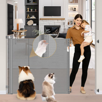 Newly Enhanced - 42" Tall × 120" Extra Wide Retractable Baby Gate Keeps Pets from Getting Under Tall Dog Gate, Indoor/Outdoor Baby Gates for Dogs, Retractable Dog Gate for Large Openings, White