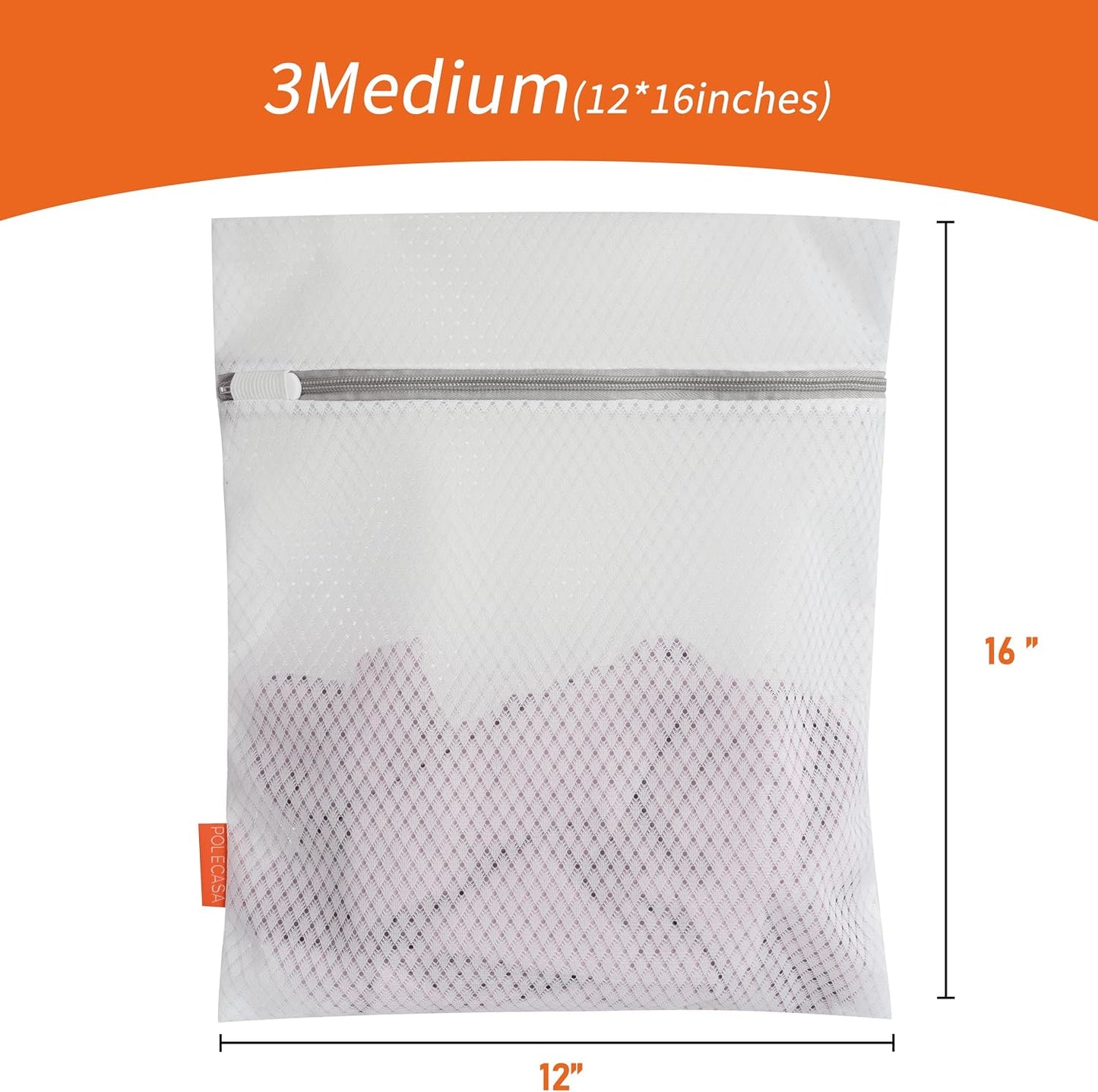 Polecasa Diamond Mesh Laundry Bags 3 Pack (16x20”, Large) | Durable Zipper, For Delicates, Lingerie, Bras, Underwear, Protect Garments in Washing Machine