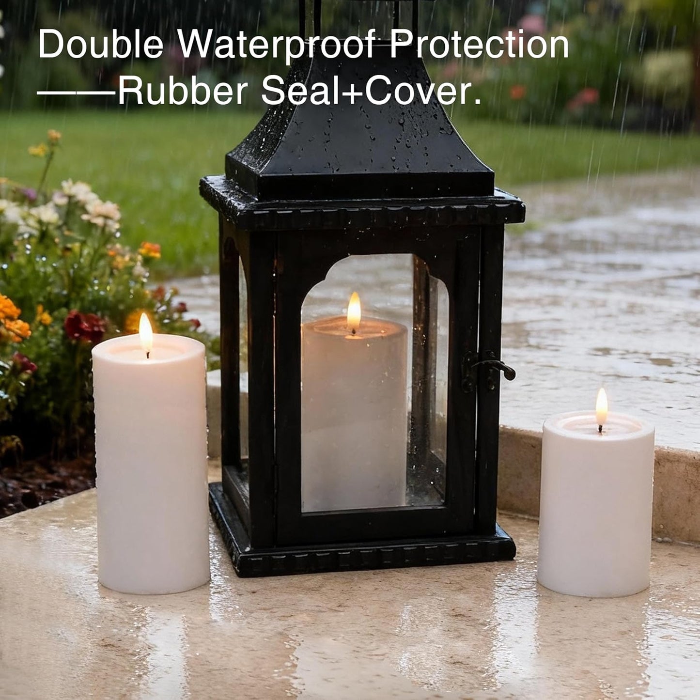 LUSHARBOR Outdoor Flameless Candles, Set of 3 Battery Operated Pillar Candles with Remote & Timer, 3" x4" 5" 6" Waterproof Plastic LED Candles for Patio Porch Garden Yard Candle Lantern Ivory