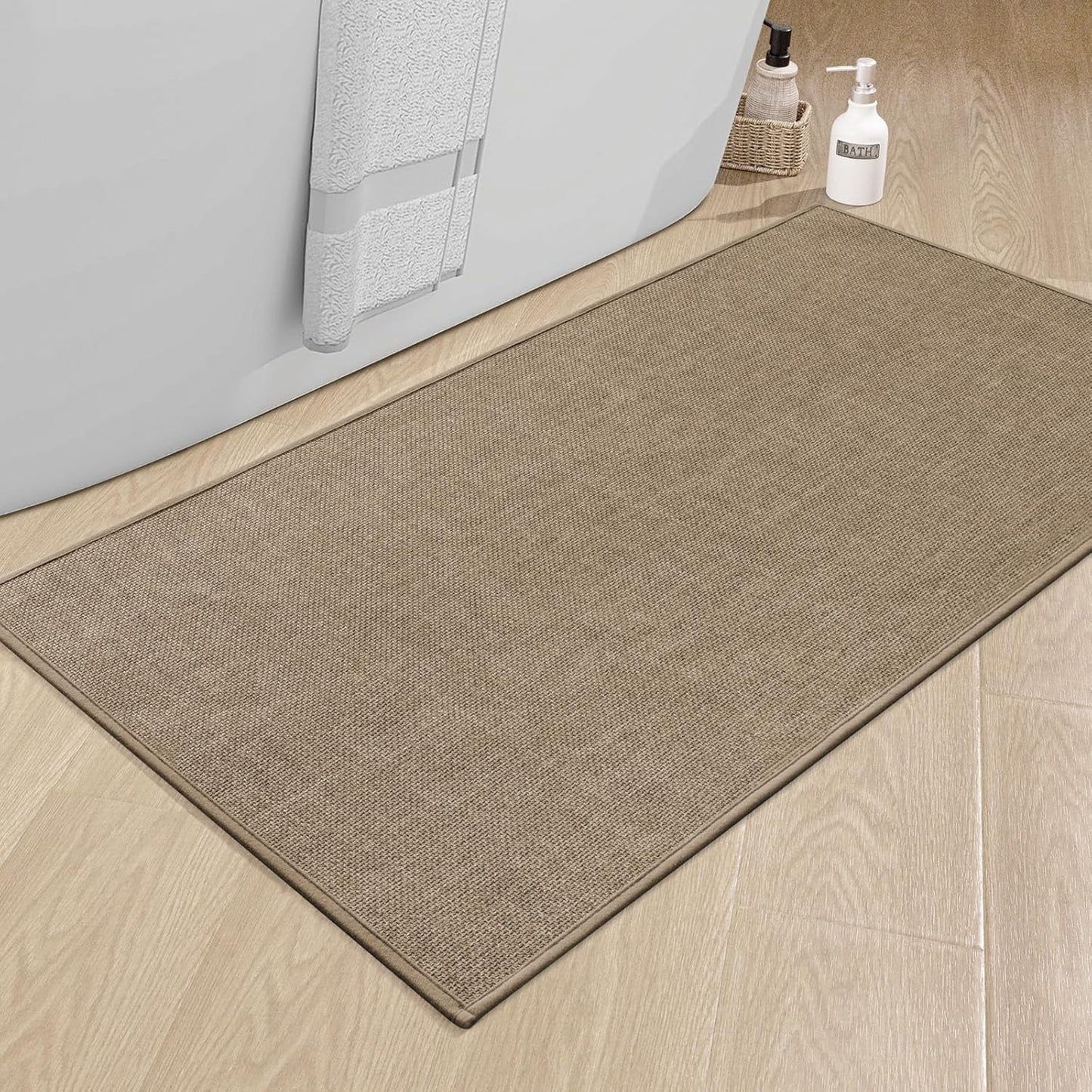 chakme Bathroom Rugs Mat 24x17, Ultra Thin Non Slip Bath Mat Small Quick Dry Absorbent Bath Mat for Bathroom Floor, (Dark Beige, 24"x17")