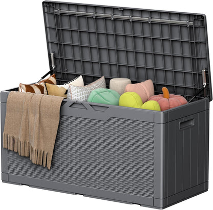 32 Gallon Deck Box Outdoor Indoor Waterproof Storage Box for Patio Furniture, Pool Accessories, Garden Tools, and Cushion Storage, Black