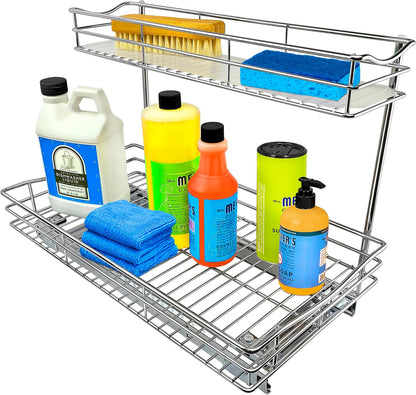 LYNK PROFESSIONAL® Pull Out Under Sink Kitchen Cabinet Organizer - 11.5 in. x 18 inch deep Drawer - Sliding Shelf Organizer for Cabinets and Undersink Storage Shelves - Lifetime Ltd. Warranty – Chrome