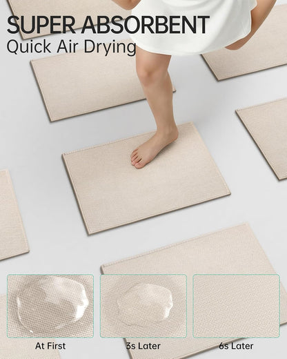 Mecko Bath Mat Rug, Rubber Non-Slip Quick Dry Absorbent Thin Bathroom Rugs Fit Under Door Bathroom Floor Mats-Shower Rug for in Front of Bathtub, Sink, Shower Room(Light Grey,16"x24")