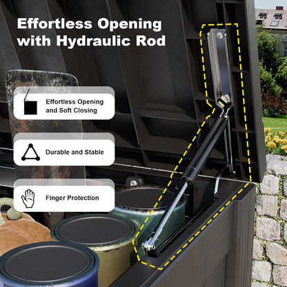 Outdoor Waterproof Resin Storage Deck Box Lockable Outside Bench UV Resistant Bin Patio Porch Furniture Pool Float Garden Tool Cushion (Black, 85 Gallon)