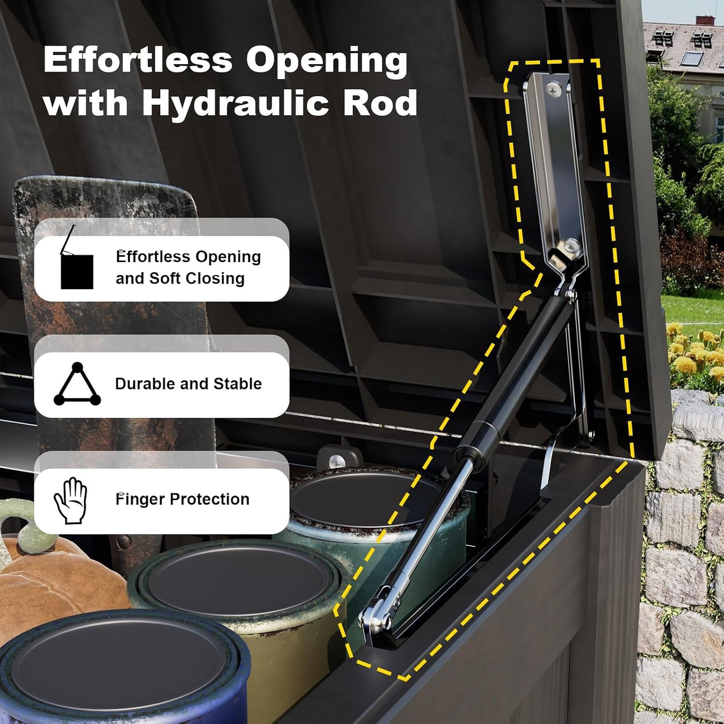 ROJIK 340 Gallon Deck Box Outdoor Waterproof,Weatherproof Outdoor Storage Boxes Lockable with Lid,Outside Resin Storage Bench for Patio Cushions,Garden Tools and Pool Accessories(Black)