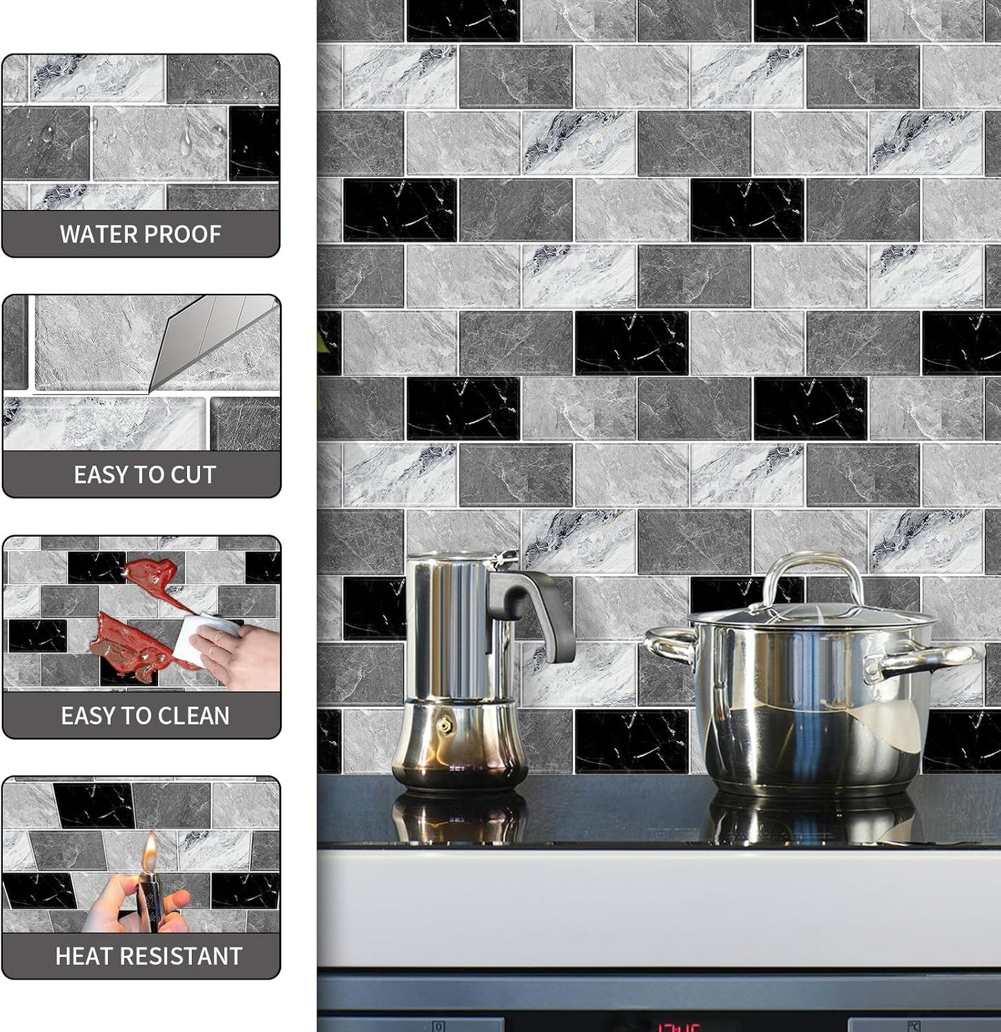 BSABSAQAA 10 Sheets Peel and Stick Backsplash for Kitchen 12"X12" Back Splash Adhesive Subway Wall Tile Sticker for Bathroom on Renter Friendlyn Marble