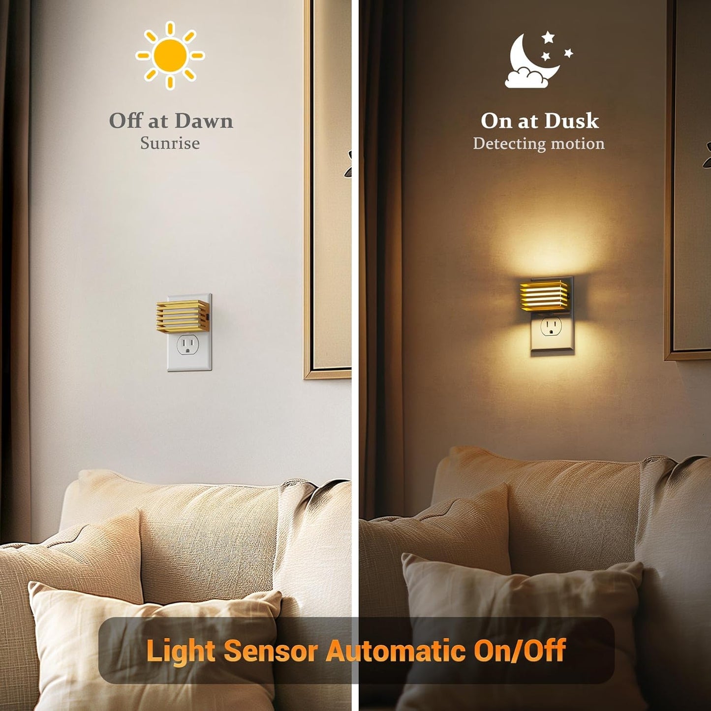 JandCase Motion Sensor Night Light, [2 Pack] Night Lights Plug into Wall, Dusk to Dawn & Motion Sensor, 3 Level Brightness Dimmable Plug in Night Light, 3000K Nightlight for Bedroom Bathroom Hallway