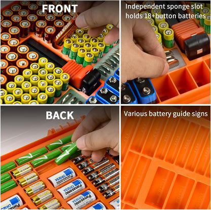 Battery Organizer Storage Case with Tester for 269 Batteries, Double Sides | Plastic, For AA AAA 4A C D Cell 9V 3V LR44 CR2 CR123 CR1632 18650 Button, Wall/Drawer, For Families/DIY/Home/Garage, Grey