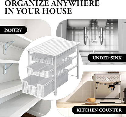 Simple Houseware Stackable 2 Tier Sliding Basket Organizer Drawer, White