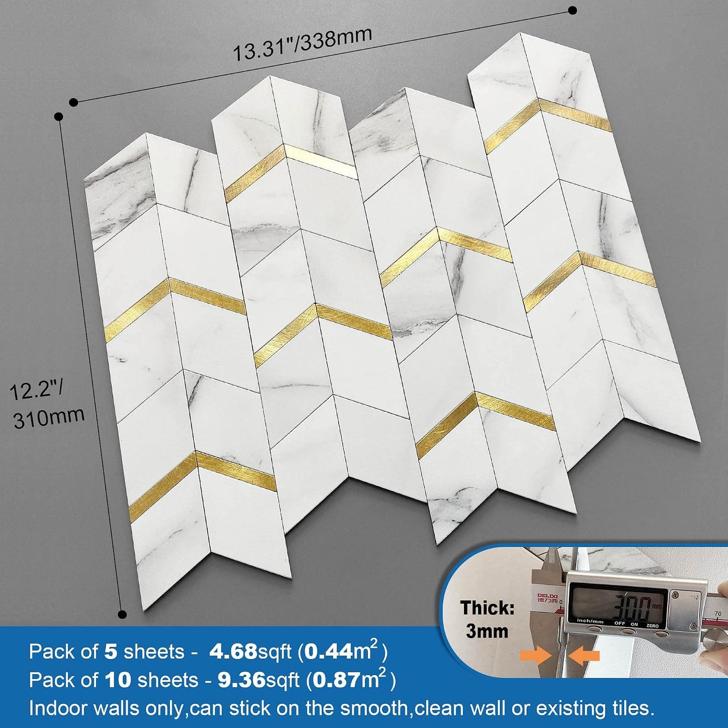 MOFIT Peel and Stick Backsplash for Kitchen,3D Wall Panel Peel and Stick Tile Self Adhesive Backsplash for Bathroom Tile Stickers Diamond (5Sheets,Blue Green Gray)