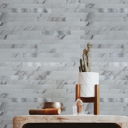 Art3d 10-Sheet Peel and Stick Backsplash Tile for Kitchen Bathroom Fireplace Laundry Room in White Slate with Gold Studded