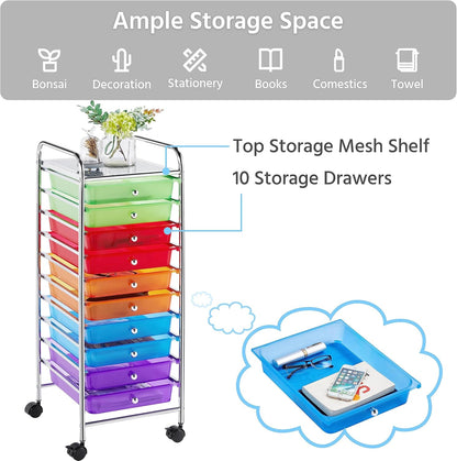 Yaheetech 4-Drawer Rolling Storage Cart with Wheels, Slim Organizer, Black | Four drawers plus a top shelf organize craft to bath gear; slim chrome-steel frame, plastic bins, locking wheels, easy setup.