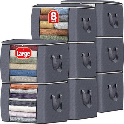 Fab totes 6 Pack Storage Bags for Clothes and Blanket, Foldable Closet Organizers and Storage with Zippers, Clear Window and Handles, Fabric Storage Bins for Sweater, Comforter, Bedding,Linen Sheets