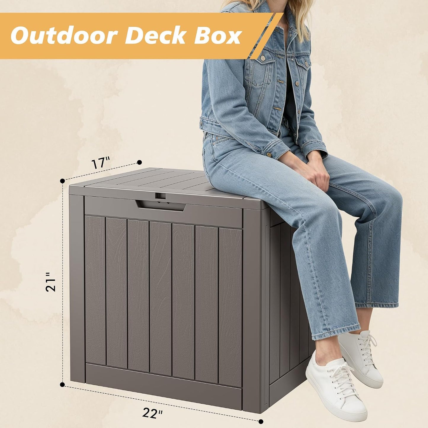 Fancyango 75 Gallon Outdoor Deck Box Waterproof, Large Storage Box for Patio, Resin Storage Bench Lockable for Garden Tools, Package Delivery, Black