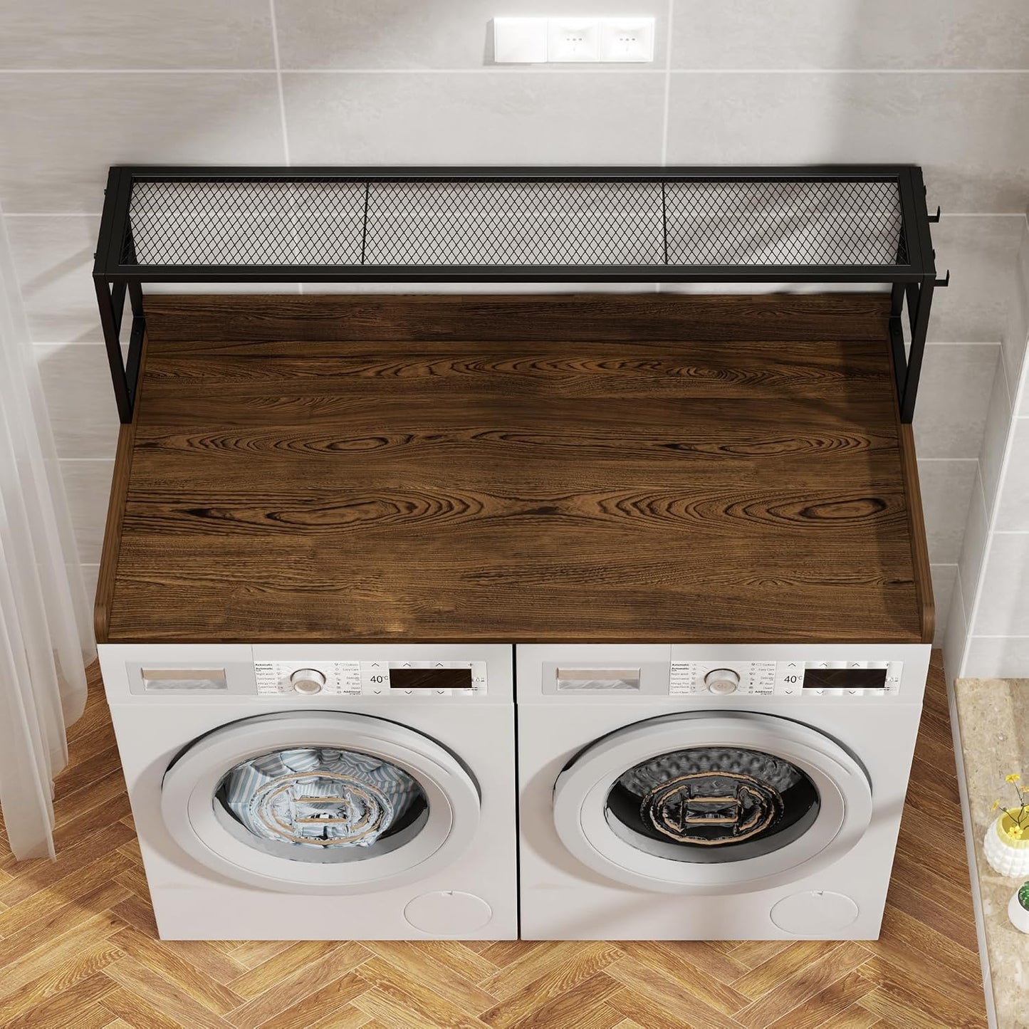 Washer Dryer Countertop with Shelf, Washer Dryer Topper, Solid Wood Washers and Dryers Countertop, 54" Width x 27.5" Depth Laundry Countertop for Laundry Room Organization and Storage, Black