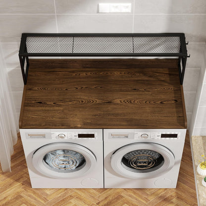 Washer Dryer Countertop with Shelf, Washer Dryer Topper, Solid Wood Washers and Dryers Countertop, 54" Width x 27.5" Depth Laundry Countertop for Laundry Room Organization and Storage, Black