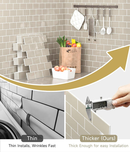 Yoillione Peel and Stick Backsplash for Kitchen: Self Adhesive Wall Tiles for Bathroom - Vinyl Thick Back Splash Tile (10, Light Coffee)