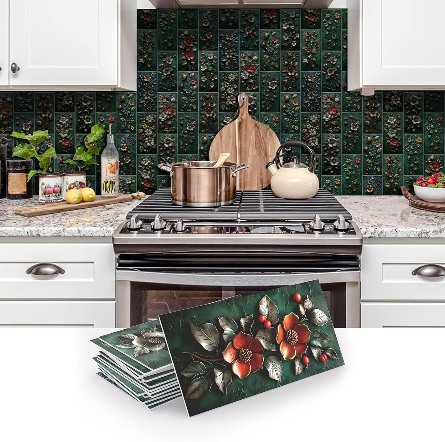 VICCI 32Pcs Tile Decals - Peel and Stick Kitchen Backsplash - Decorative Wall Tiles Stickers 8" x 4" Self-Adhesive Waterproof Removable for Bathroom Cabinets Home DIY Projects Decor