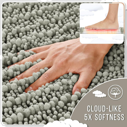 Yimobra Bathroom Rugs Non Slip Washable - Ultra Soft Absorbent Chenille Bath Mat, Quick Dry Shaggy Floor Carpet for Tub Shower, Gray Home Decor Accessories, 24x17 Inch