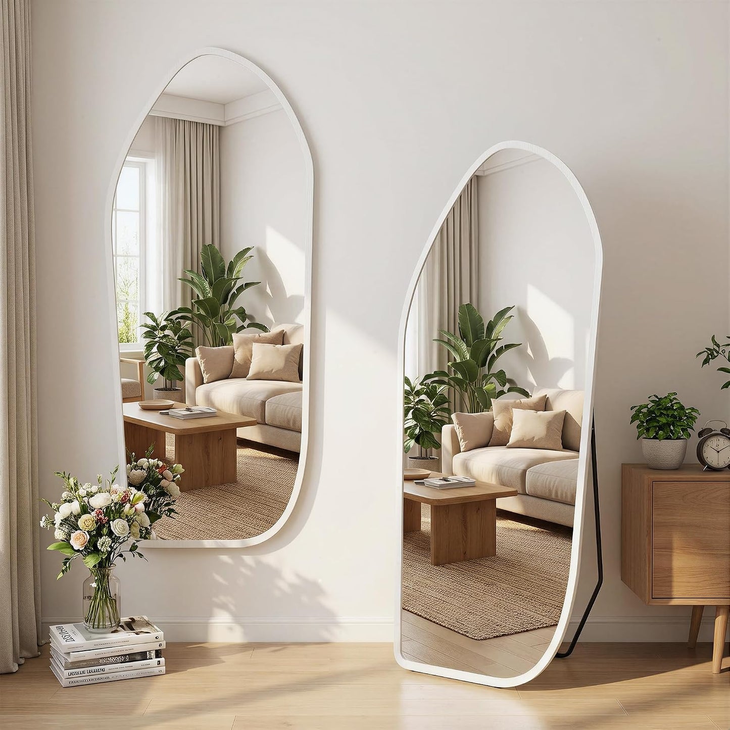 Suidia Full Length Mirror, Oversized Floor Mirror with Solid Wood Frame, Large Standing Mirror for Bedroom Living Room, Wood Art Style, Dark Walnut, 74" L x 32" W