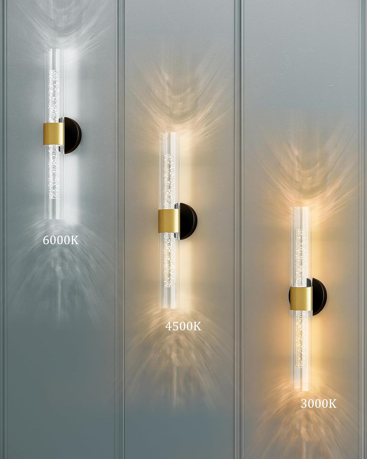 10000mAh Battery Operated Wall Sconce Set of 2, Rechargeable Wireless Wall Lights with Remote Control, Dimmable Timer 3 Color Temperature Glass Wall Lamp for Living Room Bedroom Gold 21.5 Inch