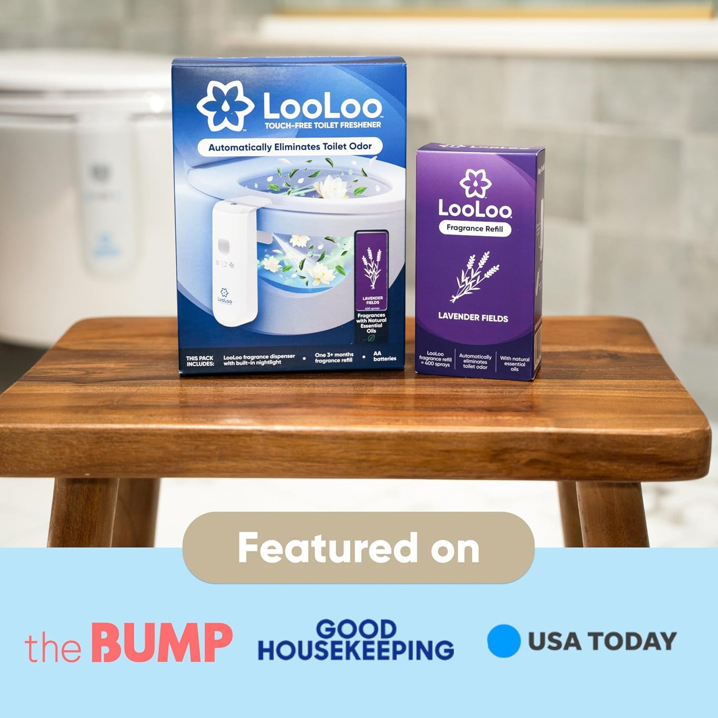 Loo Loo Touch Free Toilet Freshener Refills, Natural Essential Oils – Toilet Smell Eliminator, Bathroom Deodorizer, Air Freshener Spray for Bathroom, Clean Cotton Fragrance, 2.0 Fl Oz