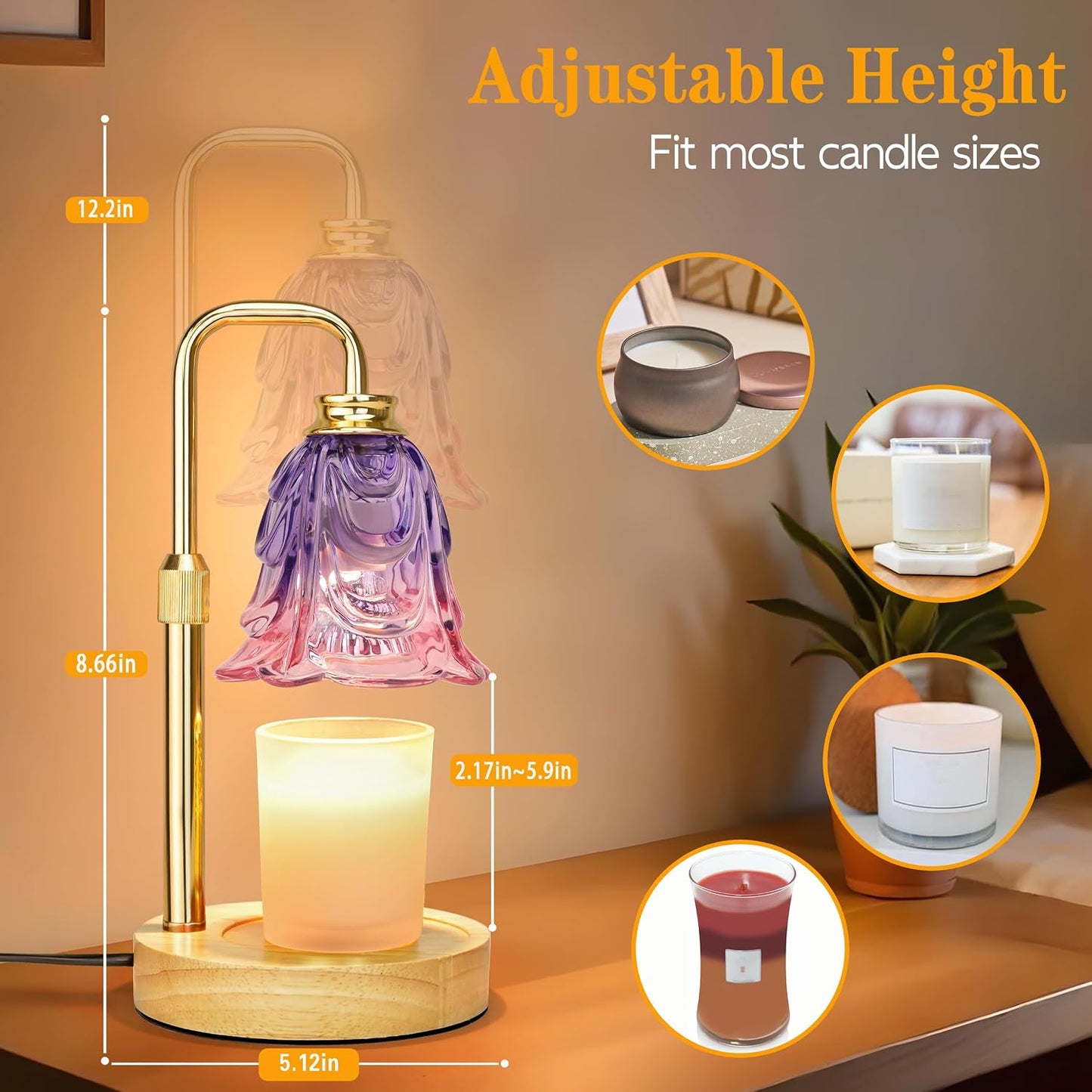 Candle Warmer Lamp with Timer Dimmer, Adjustable Height Pink Tulip Candle Wax Warmer, Christmas Birthday Gift for Mom Women,House Warming Gifts for New Home Bedroom Decor,Flower Pink