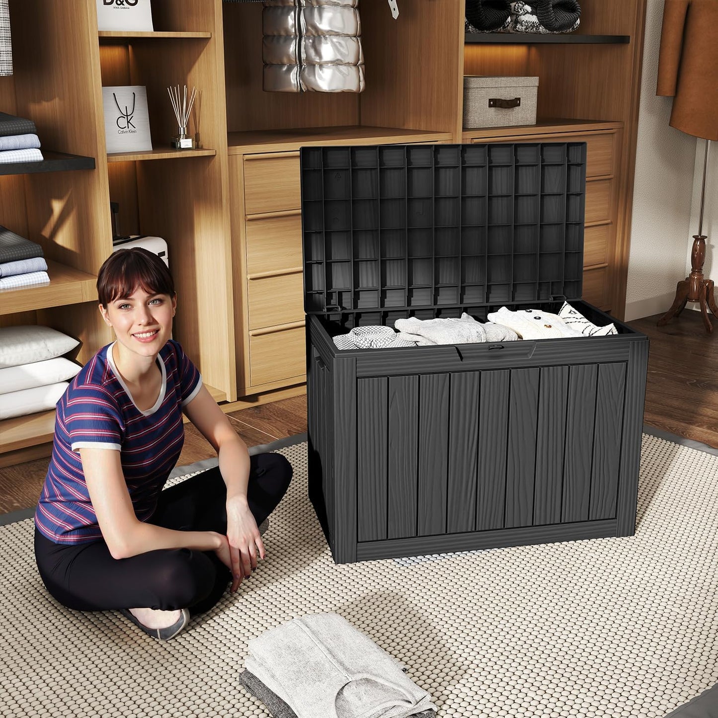EasyUp 50 Gallon Outdoor Storage Box Waterproof Lockable Deck Boxes | UV Resistant Resin, for Garden Tools Cushions Patio Equipment, 300 lbs Capacity, Portable Design, Easy 16-Min Assembly